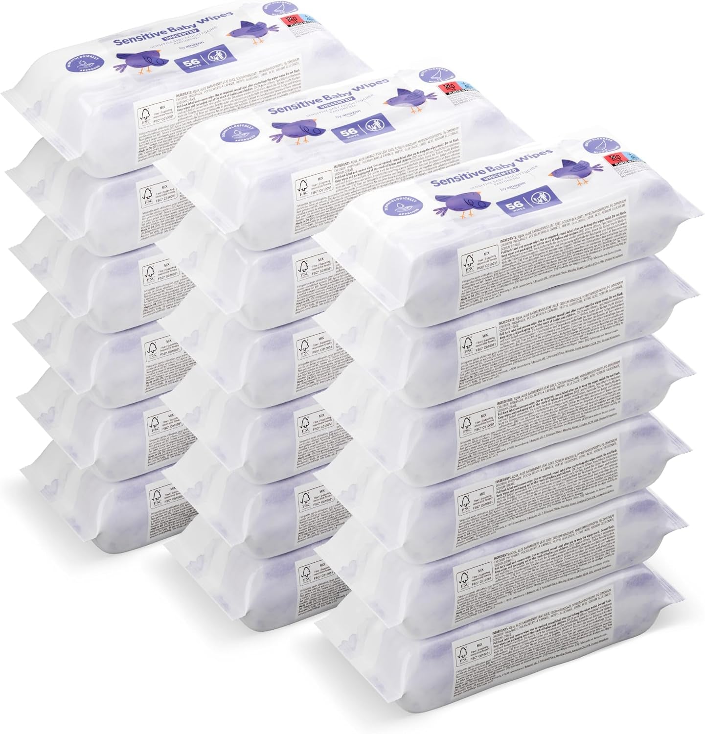 Sensitive Baby Wipes 1008 Wipes, Unscented, 18 Pack of 56, (Previously a Mama Bear Brand, Same Product)