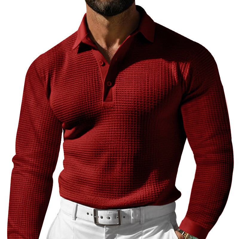 Lapel Button Slim-fit Long-sleeved Men