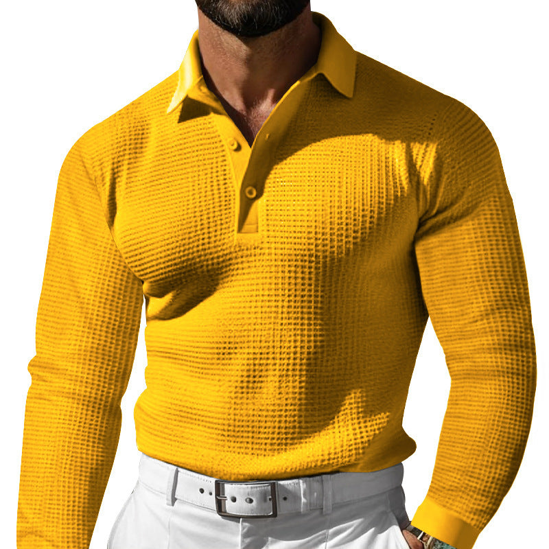 Lapel Button Slim-fit Long-sleeved Men