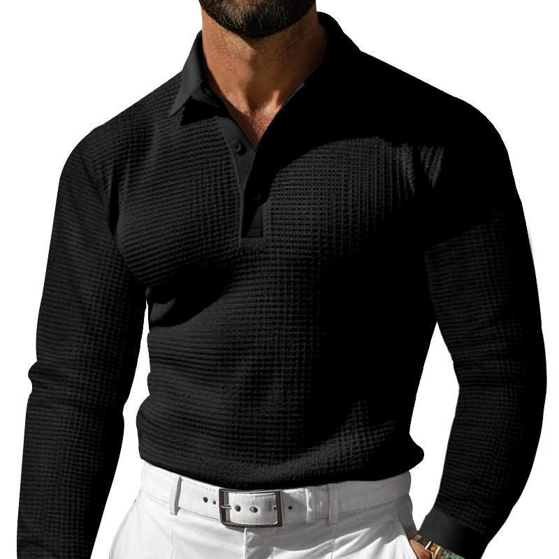 Lapel Button Slim-fit Long-sleeved Men