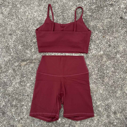 Solid Color Gym Cycling shorts Yoga Set Short Legging +Spaghetti straps Sport Bra Athletic Women Suit Comprehensive Training Jog