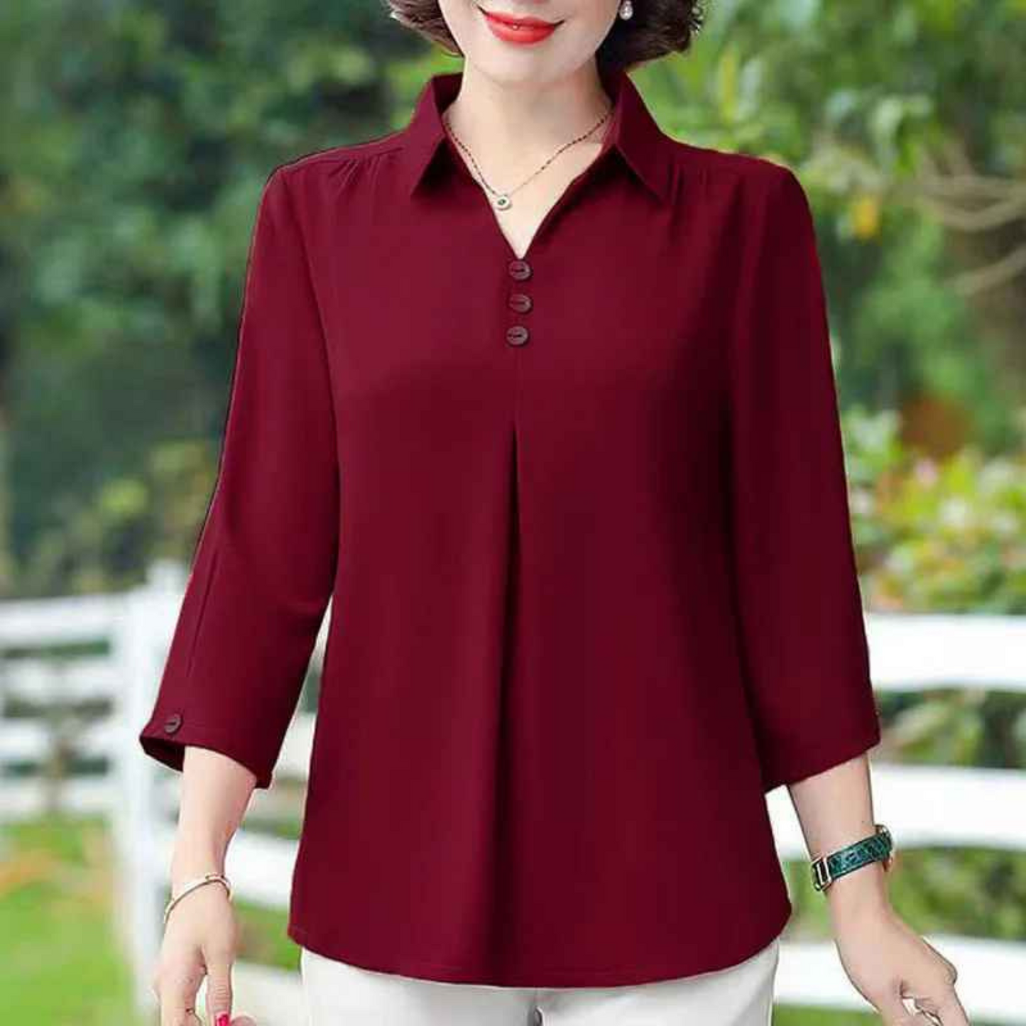 Women's Summer Solid Blouse – Casual Half Sleeve Pullover Shirt with Turn-Down Collar, Loose Fit for Moms