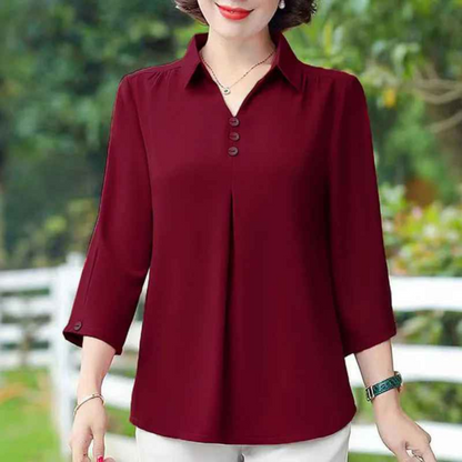 Women's Summer Solid Blouse – Casual Half Sleeve Pullover Shirt with Turn-Down Collar, Loose Fit for Moms