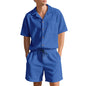 Summer Solid Color Vertical Stripes Short Sleeve Shorts