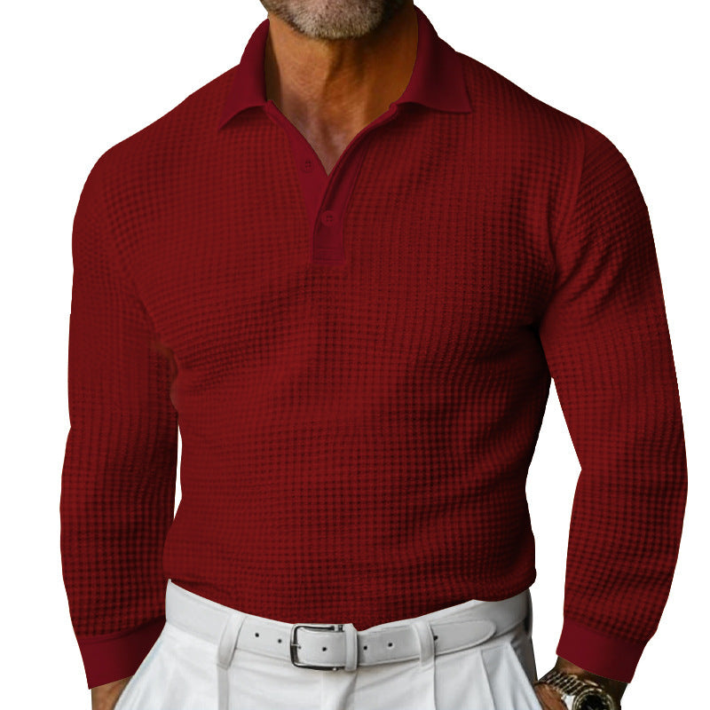 Lapel Button Slim-fit Long-sleeved Men
