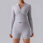 Autumn High Elastic Gym Sports Top Women Long Sleeve Slim-fit Zipper Cardigan Skinny Running Yoga Clothes Coat