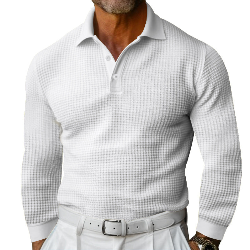 Lapel Button Slim-fit Long-sleeved Men