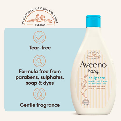 Daily Care Gentle Bath & Wash (1 X 400Ml), Tear-Free Baby Wash with Gentle Fragrance with Prebiotic Colloidal Oatmeal, Gently Cleanses & Leaves Skin Feeling Moisturised, for Sensitive Skin