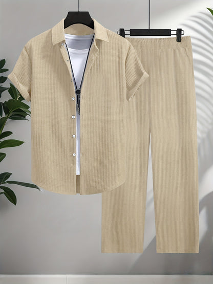 Fashion Jacquard Short-sleeved Shirt Trousers Suit