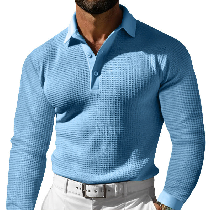 Lapel Button Slim-fit Long-sleeved Men