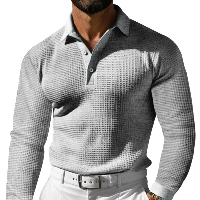Lapel Button Slim-fit Long-sleeved Men