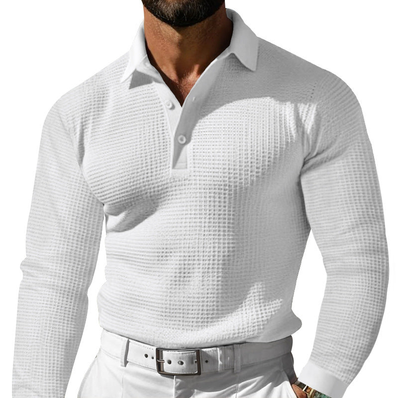 Lapel Button Slim-fit Long-sleeved Men