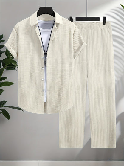 Fashion Jacquard Short-sleeved Shirt Trousers Suit