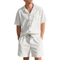 Summer Solid Color Vertical Stripes Short Sleeve Shorts