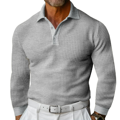 Lapel Button Slim-fit Long-sleeved Men